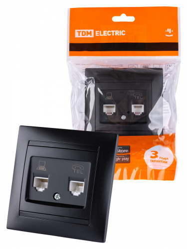 Розетка телефонная RJ11 + компьютерная RJ45 графит , с/у, "Лама" (10/120) TDM (SQ1815-0619) Розетка телефонная RJ11 + компьютерная RJ45 графит , с/у, "Лама" (10/120) TDM (SQ1815-0619)