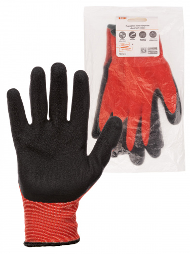 Перчатки полиэфирные "Контакт-Хард", рельефное латексное покрытие, 10, 15 кл., 53-54 г, 1 пара, TDM (1/250) (SQ1016-0309)