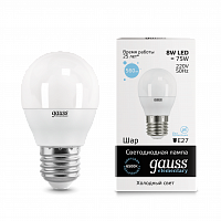 Лампа светодиодная GAUSS Elementary Шар 8W 560lm 6500K Е27 1/10/100 (53238)
