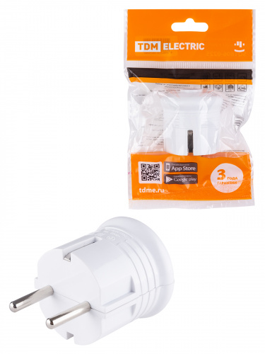 Вилка с/з круглая белая 10А 250В TDM (30/450) (SQ1806-0199)