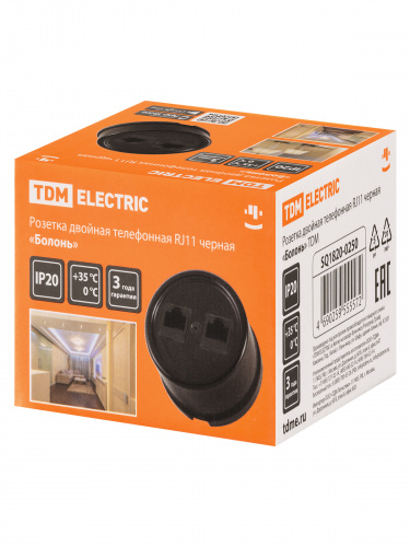 Розетка TDM двойная телефонная RJ11 черная «Болонь» (1/72) (SQ1820-0250) фото 2 Розетка TDM двойная телефонная RJ11 черная «Болонь» (1/72) (SQ1820-0250) фото 2