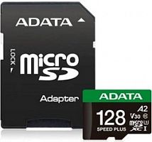 Карта памяти MicroSD  128GB  A-Data Class 10 Speed Plus U3 V30 A2 UHS-I (160/140 Mb/s) + SD адаптер (UD128GUI3V30A2SP-RA1)