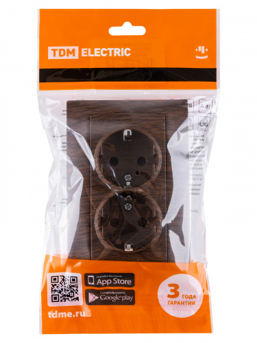 Розетка двойная 2П+З 16А 250В с защ. шт. венге , с/у, "Лама" (6/72) TDM (SQ1815-0413) фото 2