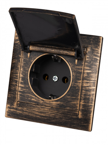 Розетка 2П+З 16А 250В IP44 с крышкой старинная бронза с/у, "Лама" (1/10) TDM (SQ1815-0767) Розетка 2П+З 16А 250В IP44 с крышкой старинная бронза с/у, "Лама" (1/10) TDM (SQ1815-0767)