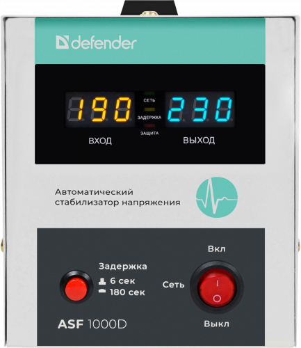 Стабилизатор напряжения DEFENDER ASF 1000D напольный 600Вт метал корпус, 1 розетка (1/6) (99035) фото 6