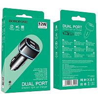 Блок питания автомобильный 2 USB Borofone BZ14, Max, 2400mA, пластик, светодиодный, цвет: чёрный (1/44/176) (6931474735904)