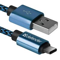 Кабель DEFENDER USB08-03T PRO USB2.0, синий, AM-MicroBM, 1m, 2.1A (1/100) (87805)