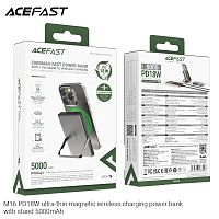 Мобильный аккумулятор Аккумулятор внешний ACEFAST M16, 5000mAh, MagSafe, 1 Type-C, PD20Вт, QC3.0, встроенный держатель, индикатор, цвет: чёрный (1/32) (6974316283997)