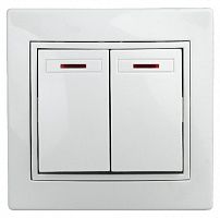 Выключатель INTRO двойной с подсветкой 10А-250В, СУ, б.л., Plano, белый (10/200/2400) 1Э-105-01