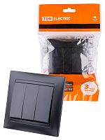 Выключатель 3-х клавишный 10А графит "Лама" с/у (1/10/120) TDM (SQ1815-0603)