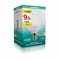Лампа светодиодная SMARTBUY P45 9,5Вт 220V 3000K E14 (глоб, теплый свет) (10/100) (SBL-P45-9_5-30K-E14)