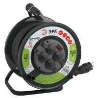 Удлинитель ЭРА силовой RMx-4es-3x2.5-40m-IP44(KG) на металлической катушке c заземлением 4 розетки 40м КГ 3х2.5мм2 (1/1)