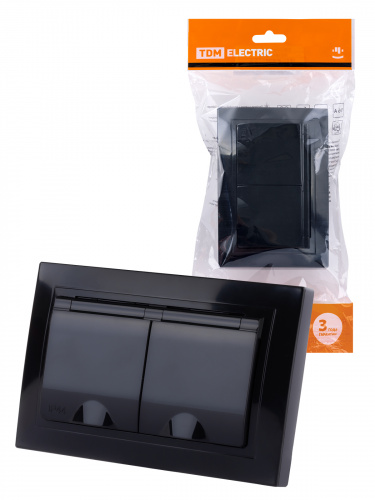 Розетка двойная 2П+З с защ. шт. и крышкой 16А 250В IP44 антрацит "Таймыр" (10/100) TDM (SQ1814-0876) Розетка двойная 2П+З с защ. шт. и крышкой 16А 250В IP44 антрацит "Таймыр" (10/100) TDM (SQ1814-0876)