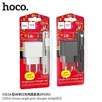 Блок питания сетевой 1 USB HOCO CS11A Ocean, 2.1А, кабель USB - 8 pin, цвет: чёрный (1/28/168) (6942007603560)