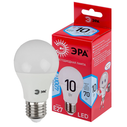 Лампа светодиодная ЭРА RED LINE LED A60-10W-840-E27 R Е27 / E27 10 Вт груша нейтральный белый свет (10/100/2000) (Б0049635) фото 3