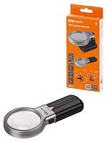 Лупа ручная круглая, d 60 мм, 3-х крат. увел., рукоятка-трансформер, LED подсветка, 2хАА, TDM (SQ1025-0903)