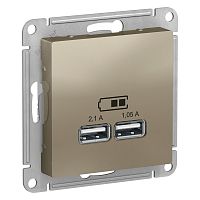 Механизм розетки USB 1-м С/У ATLASDESIGN 5В 1порт х 2.1А 2порта х 1.05А шампань Systeme Electric ATN000533 (1/8/48)