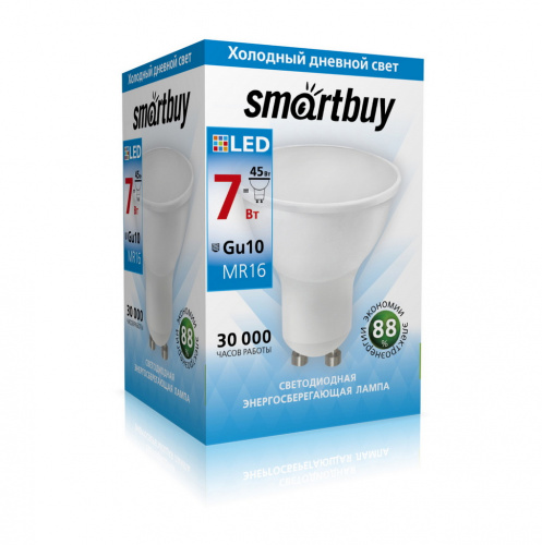 Лампа светодиодная SMARTBUY GU10 (MR16) 7Вт 220V 4000K (рефлекторная, нейтральный свет) (10/100) (SBL-GU10-07-40K-N)