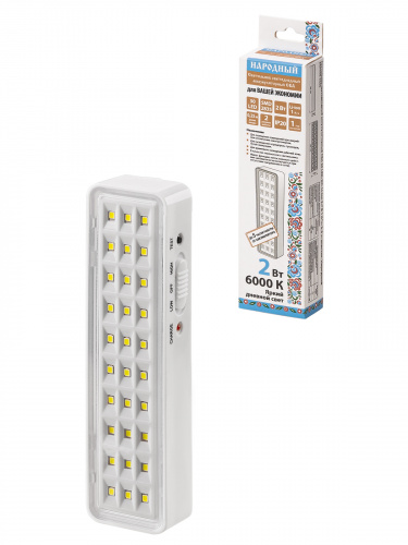 Светильник светодиодный аккумуляторный СБА 30 LED, DC, Li-ion 3,7 В 1 А*ч, 3-5 ч, пластик, Народный (1/40) (SQ0308-0300)