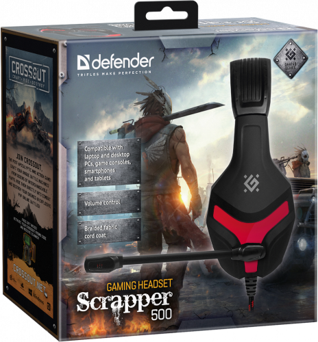 Гарнитура игровая DEFENDER Scrapper 500 кабель 2 м, красный/черный (1/16) (64500) фото 2