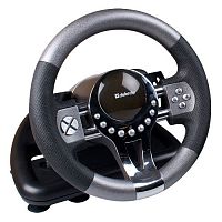 Игровой руль DEFENDER Forsage GTR USB, 12 кнопок, рычаг передач,педали, черный/серый (1/2) (64367)