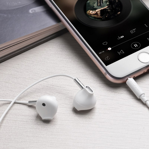 Наушники внутриканальные HOCO M57 Sky sound, микрофон, кнопка ответа, кабель 1.2м, цвет: белый (1/21/210) (6931474701718) фото 4