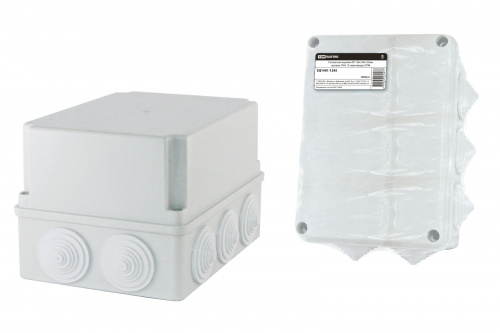 Распаячная коробка ОП 190х140х120мм, крышка, IP44, 10 гермовводов, инд. штрихкод, TDM (1/12) (SQ1401-1245)