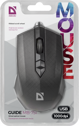 Мышь проводная DEFENDER Guide MB-751 USB, 3 кнопки, 1000 dpi, блистер, черный (1/40) (52751) фото 10