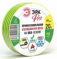 Изолента ЭРА PRO PRO150YG ПВХ профессиональная 19мм х 20м 150 мкм, желто-зеленая (1/200) (Б0057290)
