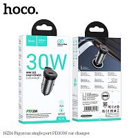 Блок питания автомобильный 1 Type-C HOCO NZ16 Rigorous, 3.0A, QC3.0, PD30Вт, цвет: серый (1/13/130) (6942007644716)