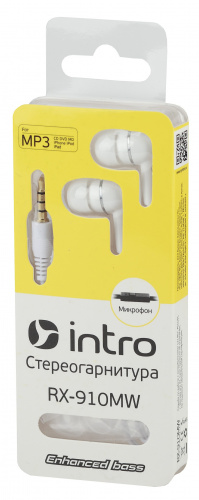 Гарнитура INTRO RX-910MW, белая, вакуумная, без регулировки громкости (80/400/4800) (Б0023841) фото 3