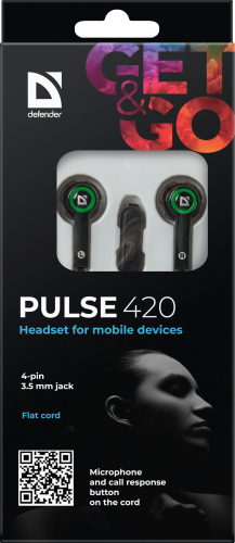 Наушники внутриканальные DEFENDER Pulse-420, вакуумная, регулят. громк., шнур 1.2 м, зеленые (1/80) (63422) фото 9