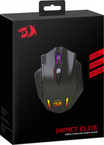 Беспроводная игровая мышь REDRAGON Impact Elite Оптика, RGB, 16000 DPI, б.п., черный  (1/40) (77855) фото 2