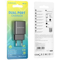 Блок питания сетевой 2 USB Borofone BA53A, Powerway, 2100mA, пластик, цвет: чёрный (1/65/260) (6931474739131)