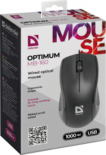 Мышь проводная DEFENDER Optimum MB-160, USB, 3 кнопки, черный (1/40) (52160) фото 9