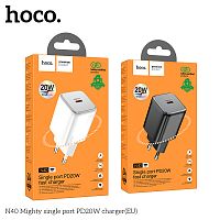 Блок питания сетевой 1 Type-C HOCO N40 Mighty, 3000mA, пластик, QC3.0, PD20Вт, цвет: белый (1/12/120) (6942007616973)