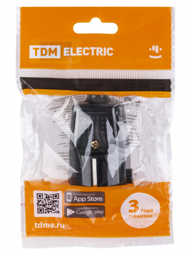 Вилка прямая с/з черная c перфорацией 10А 250В TDM (30/450) (SQ1806-0198) фото 2 Вилка прямая с/з черная c перфорацией 10А 250В TDM (30/450) (SQ1806-0198) фото 2