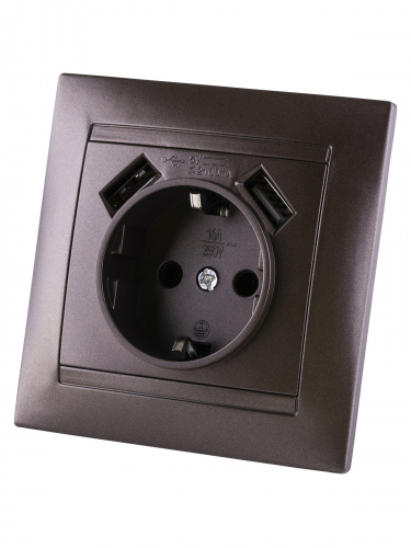 Розетка 2П+З 16А 250В + 2 USB порта 2,1А 5В шоколад , с/у, "Лама" (8/96) TDM (SQ1815-0542) фото 5 Розетка 2П+З 16А 250В + 2 USB порта 2,1А 5В шоколад , с/у, "Лама" (8/96) TDM (SQ1815-0542) фото 5