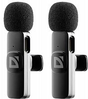 Микрофон петличный DEFENDER Talky-138 wrls, на прищепке, 2шт, черный (1/100) (64138)