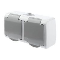 Розетка INTRO Atlantic 5-203-03 двойная с заземлением 2х2P+E Schuko, 16А-250В, IP54, открытой установки, серый (1/5/60) (Б0051060)