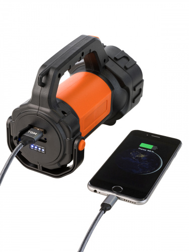 Фонарь TDM светодиодный "Прожектор 6", 5 Вт LED+10 SMD+9 SMD, 400 лм, 3,7 В 2x18650 2,4 А*ч, USB, (1/24) (SQ0350-0059) фото 3