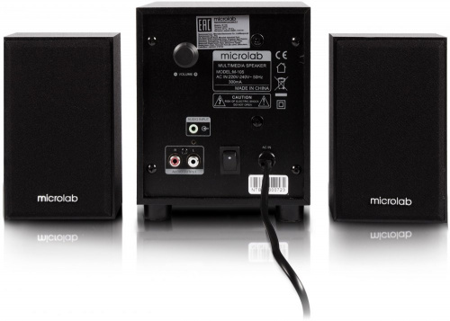 Акустика Microlab M-105, 2.1,  мощность 10 Вт RMS,  РАЗЪЕМЫ: Выход 2RCA, Вход 3,5 stereo, черный (1/8) (80003122) фото 3