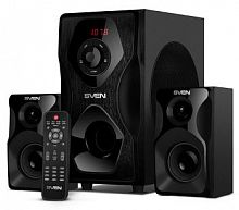 Колонки SVEN MS-2055, акустическая система 2.1, мощность (RMS):30Вт + 2x12.5 Вт, FM-тюнер, USB/SD, дисплей, пульт ДУ, Bluetooth, чёрный (1/2) (SV-016609)
