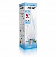 Лампа светодиодная SMARTBUY C37 5Вт 220V 4000K E14 (свеча на ветру, матовая, нейтральный свет) (1/10/ (SBL-C37Tip-05-40K-E14)