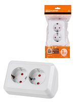 Розетка TDM угловая двойная 2П+З открытой установки с з/ш IP20 250В 16А белая "Ладога" (6/72) (SQ1801-0067)