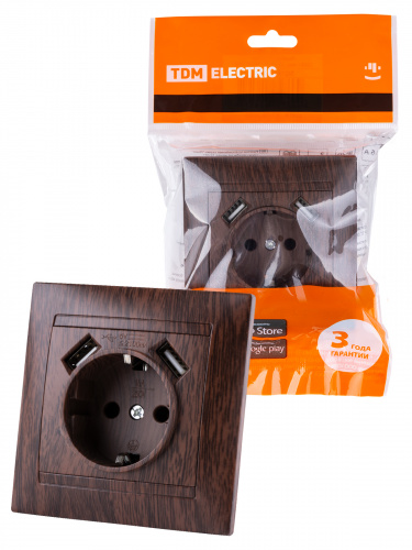 Розетка 2П+З 16А 250В + 2 USB порта 2,1А 5В венге с/у, "Лама" (1/96) TDM (SQ1815-0442) Розетка 2П+З 16А 250В + 2 USB порта 2,1А 5В венге с/у, "Лама" (1/96) TDM (SQ1815-0442)
