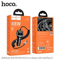 Блок питания автомобильный 1 USB HOCO Z58B Rank, 3.0A, пластик, QC3.0, PD30Вт, кабель Type-C, цвет: чёрный (1/11/110) (6942007641494)