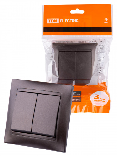 Выключатель 2-х кл. 10А шоколад , с/у, "Лама" (10/120) TDM (SQ1815-0502) Выключатель 2-х кл. 10А шоколад , с/у, "Лама" (10/120) TDM (SQ1815-0502)