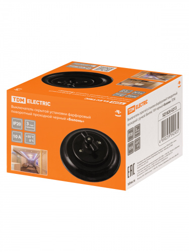 Выключатель скрытой установки фарфоровый поворотный проходной с ручкой (бантик) 10А черный «Болонь» TDM (SQ1820-0213) фото 2 Выключатель скрытой установки фарфоровый поворотный проходной с ручкой (бантик) 10А черный «Болонь» TDM (SQ1820-0213) фото 2