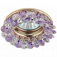 Светильник ЭРА DK16 GD/WH/PU декор круглый с мелкими хрусталиками MR16 12V/220V 50W золото/прозрачный фиолетовый (1/30) (C0043796)